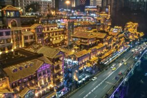 illuminated buildings