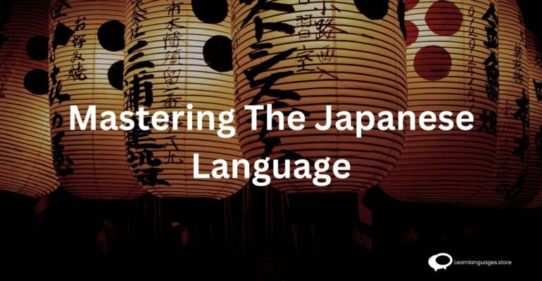 Promotional graphic for the Master Japanese Course in a Month, featuring a dynamic visual of language study materials, interactive lessons, and a calendar highlighting the one-month timeframe.