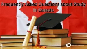 "Image showcasing a question mark surrounded by various icons representing education, visa, scholarships, and student life, depicting frequently asked questions about studying in Canada."