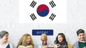 "Image featuring Korean cultural symbols such as traditional attire, food, and landmarks, representing the connection between learning the Korean language and exploring Korean culture."
