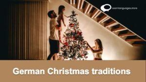 "Image featuring various German Christmas traditions such as Christmas markets, nutcrackers, and Advent wreaths, representing the richness of German holiday customs."