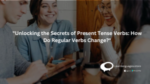 A person holding a French grammar book, studying present tense verbs.
